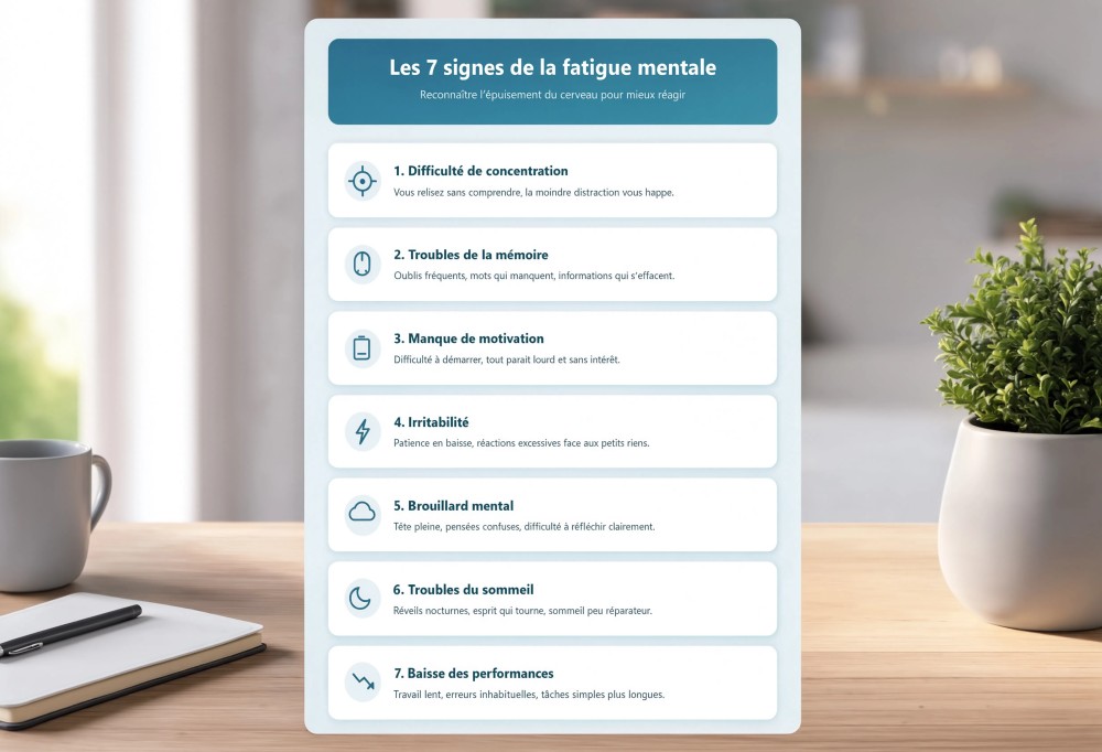 Infographie signes de fatigue mentale