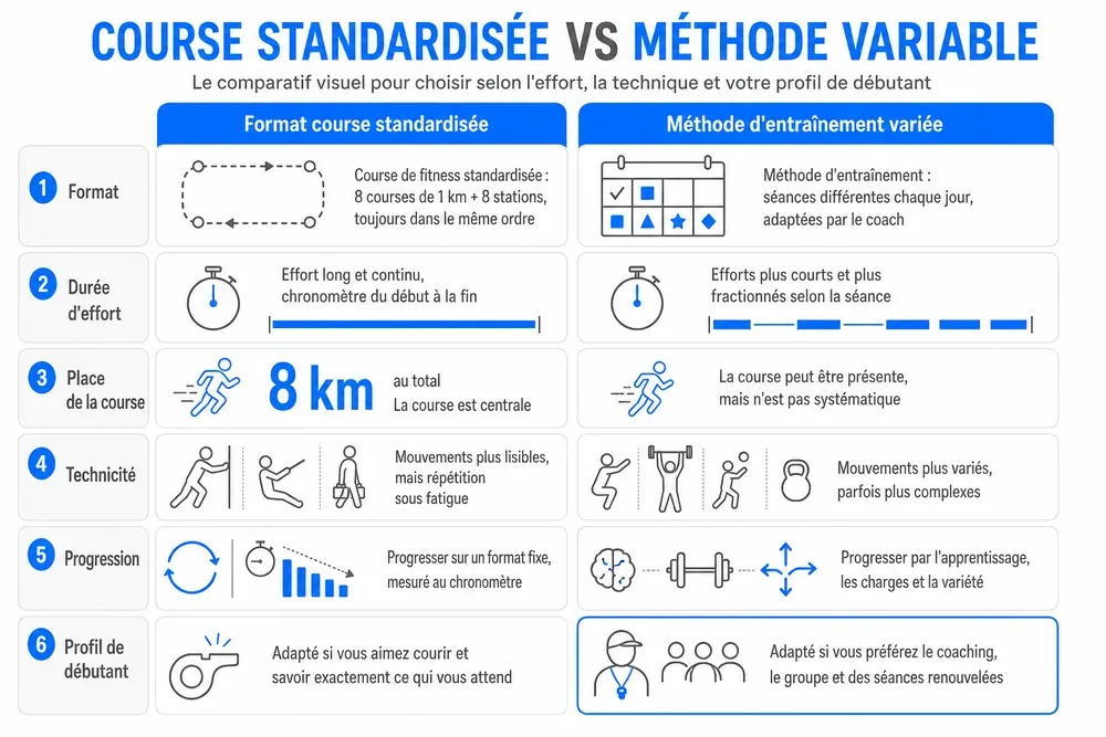 COURSE STANDARDISÉE VS MÉTHODE VARIABLE : le comparatif visuel pour choisir selon l'effort, la technique et votre profil de débutant